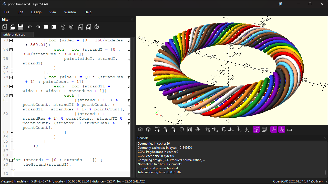 OpenSCAD screenshot of the Pride Braid design